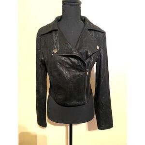 she + sky Black Moto Faux Leather Zip Up Jacket Women's Small Biker Coat